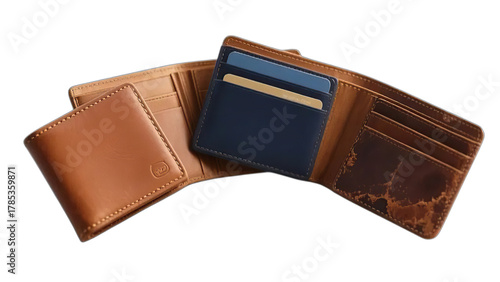 Brown leather wallet open with euro currency and cash