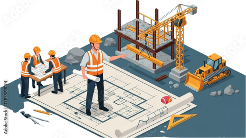 Construction Team Collaboration Architects, Builders, and Site Plans for Project Success