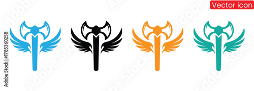 Axe wing logo icon design template flat vector,Axe with wings colorful icons for games and fantasy designs,
