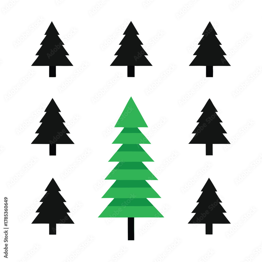 Obraz premium Central green Christmas tree with surrounding black trees