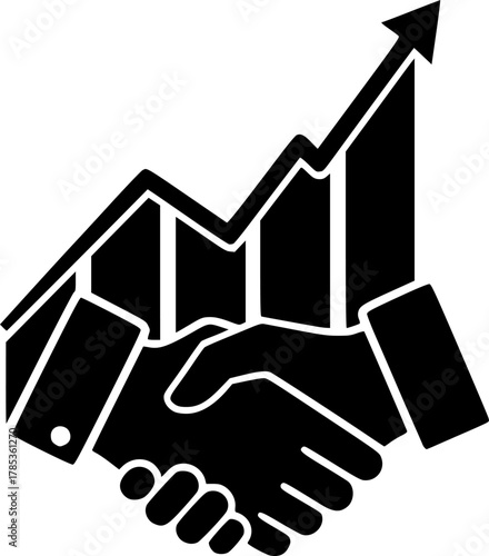 Stock market growth with partnership handshake deal silhouette
