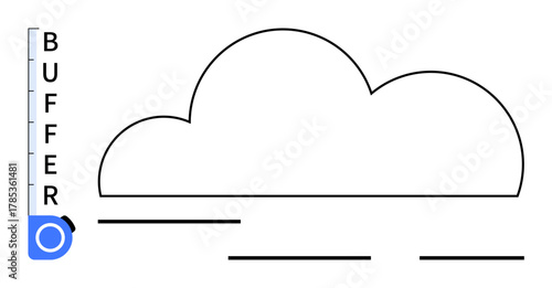 Cloud graphic with a vertical buffer scale indicator. Ideal for technology, data storage, cloud computing, resource management, analytics, software, workflow visualization. Simple flat metaphor