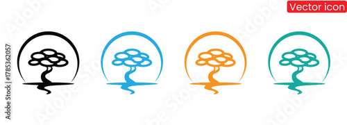 Zen bonsai tree collection with minimalist design for peaceful concepts,Set of Christmas tree vector on white background. Black color tree vector on whit background.