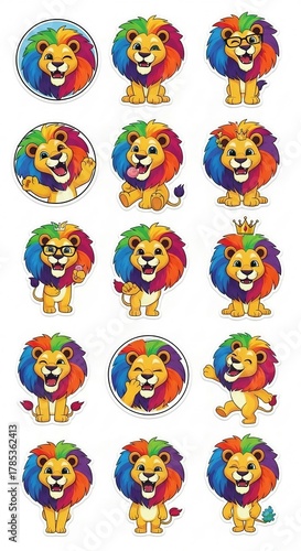 Playful Lions with Colorful Manes Expressing Joy and Personality