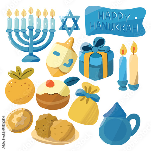 Hanukkah Celebration Icons Cute Set