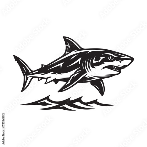 Angry Shark Silhouette in Ocean Waves