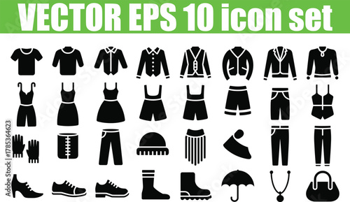 Clothing and fashion accessories vector icon set with apparel and footwear Modern Icon Set for UI UX and Digital Design vector icon set 