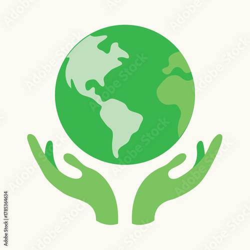 Green Hands Holding Earth Globe Icon On Light Background Keywords: hands, holding, earth, globe