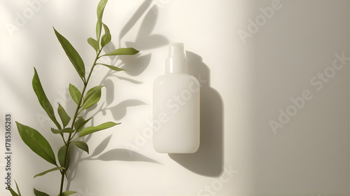 a bottle of lotion next to a plant