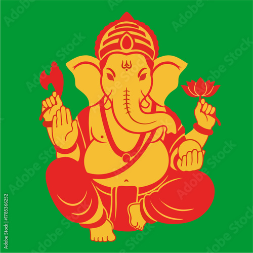 Hindu God Ganesha Icon Illustration in Flat Design Style, Symbol of Wisdom and Prosperity