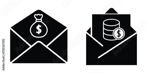 Dollar letter icon set. Envelopes with money signs represent salary or income messages. Vector illustration.