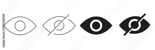 Set of four eye icons showing visibility and invisibility