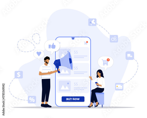 Ecommerce campaign concept illustration. Suitable for landing page, ui, web, App intro card, editorial, flyer, and banner.