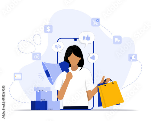 Ecommerce campaign concept illustration. Suitable for landing page, ui, web, App intro card, editorial, flyer, and banner.