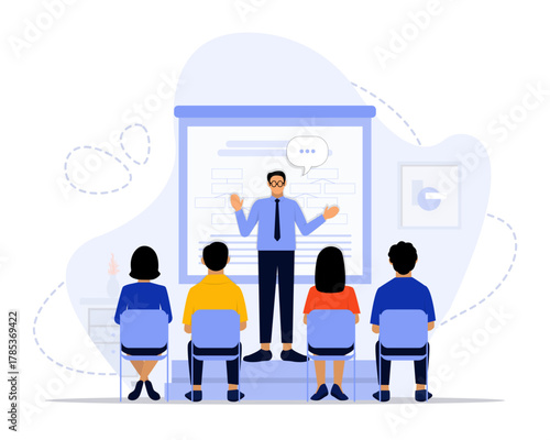 Seminar concept illustration. Suitable for landing page, ui, web, App intro card, editorial, flyer, and banner.
