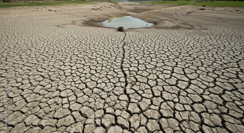 Desolate cracked earth reveals devastating drought impact, a stark visual of environmental crisis and the urgent need for water conservation.