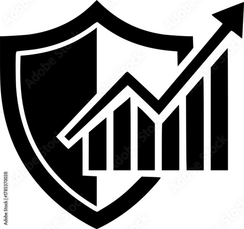 Shield protecting financial growth chart symbol silhouette
