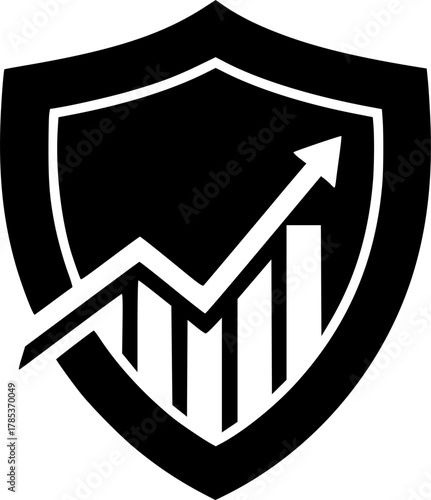 Shield protecting financial growth chart symbol silhouette
