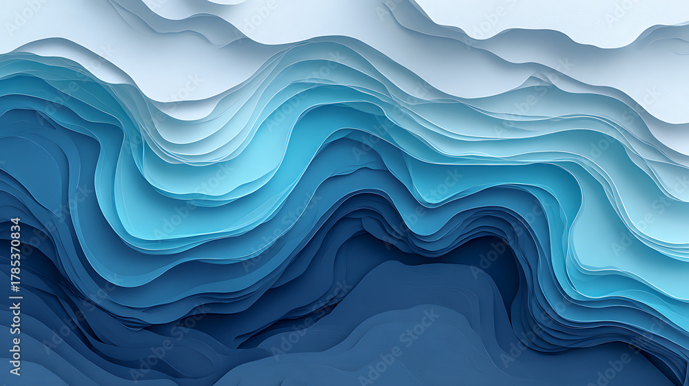 Fototapeta premium Abstract layered ocean waves in shades of blue, evoking tranquility and depth, perfect for modern design projects