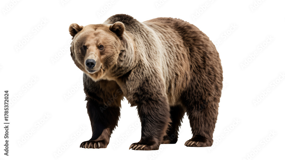 Fototapeta premium Majestic grizzly bear standing powerfully, wild nature icon