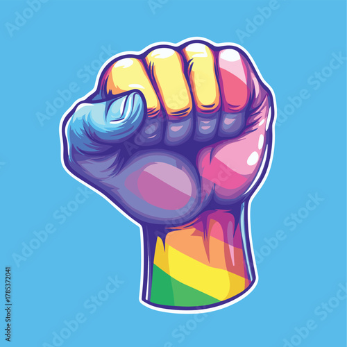 Rainbow Fist Joyful LGBTQ+ Pride Illustration, Sticker Style, Art, Pride Month LGBTQ+, Pride   , vector style simple color