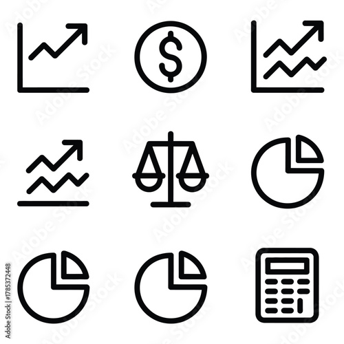 Business and Finance Icons Representing Growth Balance and Calculations Concept