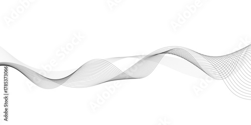 Abstract wavy lines in shades of gray, creating a sense of movement and fluidity. The lines curve and intertwine, forming an elegant and dynamic design