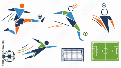 Dynamic Soccer Player Silhouettes and Field Icons A Collection of Football Graphics