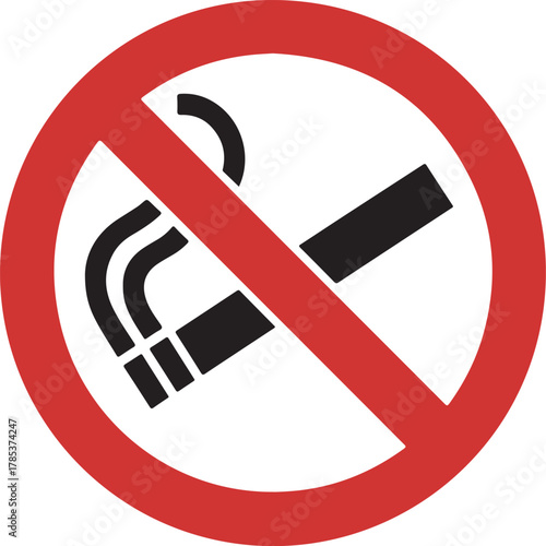 A circular no smoking sign with a cigarette black silhouette