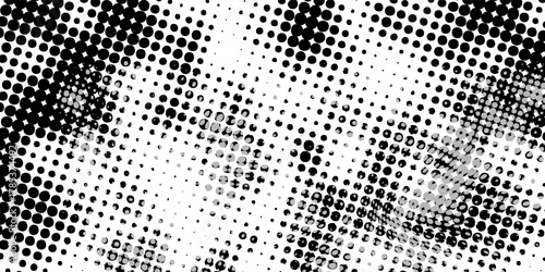 Halftone Square Pixels Pattern. Faded Shade Background. Grid Gradation BG. Black Screentone Diffuse Background. Overlay Texture. Abstract Pattern for Design Comic Prints. Vector Illustration.