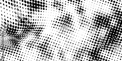 Halftone Square Pixels Pattern. Faded Shade Background. Grid Gradation BG. Black Screentone Diffuse Background. Overlay Texture. Abstract Pattern for Design Comic Prints. Vector Illustration.