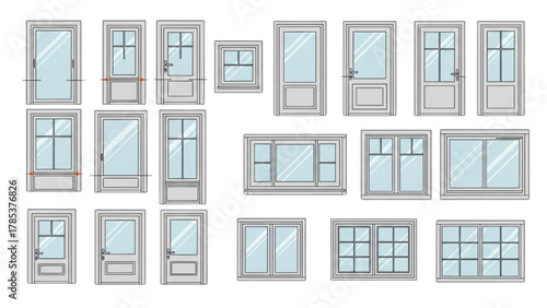Various architectural doors and windows in a modern vector design collection