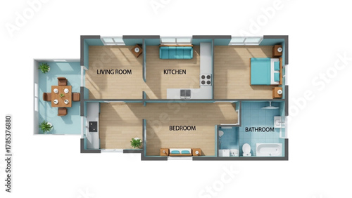 Apartment Floor Plan Illustration with Furnished Rooms, Layout, and Design