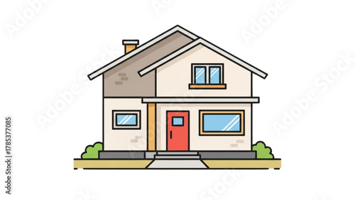 Charming cartoon house illustration with a cozy design, representing home and real estate concept