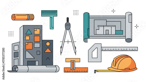 Architectural Tools and Building Blueprint Designs for Construction Projects