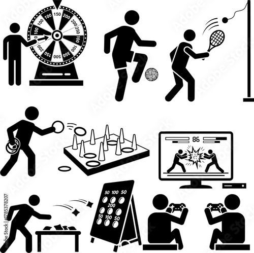 Recreational Games and Sports Activity Icons Set