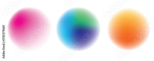 Set color circle gradient noise gradation. Abstract colorful watercolor blur mesh on isolated transparent background. Circle shape png.