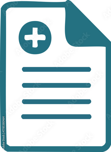 Minimalist hand-drawn icon of a medical record with a plus symbol, representing healthcare documentation, patient charts, and new health reports
