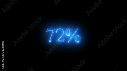 Blue Neon 72 Percent Sign Glowing on Black Background seventy two percent percentage