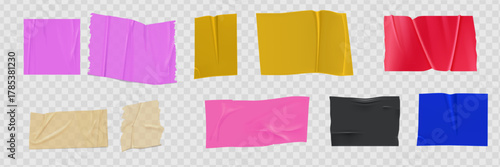 Set of sticky notes, realistic adhesive tape pieces vector illustration.