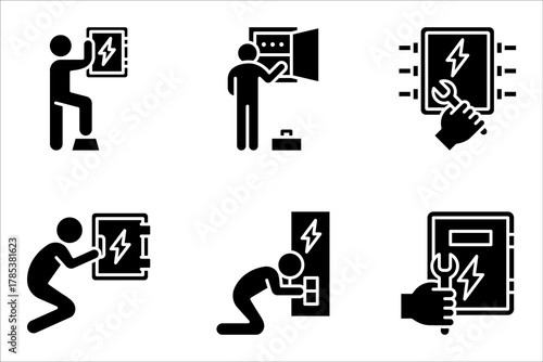 Electrician icon set. electrical engineer, electrical services, wiring, electrical repair, vector illustration on white background