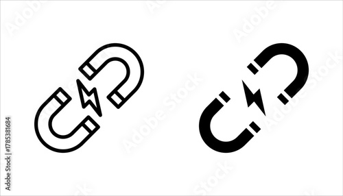 Magnet icon set. Horseshoe icon. Magnet horseshoe line icon. Magnet symbol vector illustration on white background