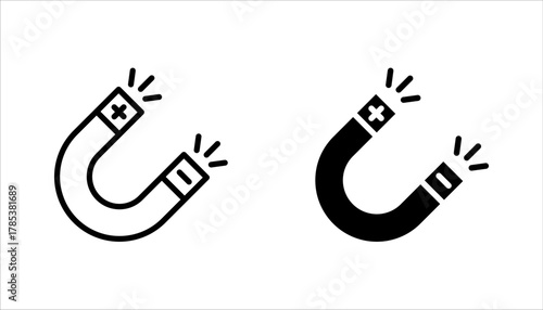 Magnet icon set. Horseshoe icon. Magnet horseshoe line icon. Magnet symbol vector illustration on white background