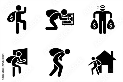 Thief icon set. Burglar, bandit symbol vector illustration on white background