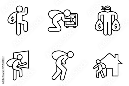 Thief icon set. Burglar, bandit symbol vector illustration on white background