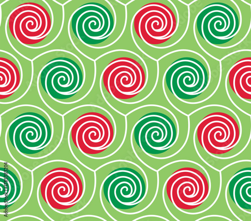 Seamless Christmas Spiral Pattern On Green Background