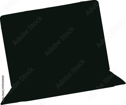 The image features a black laptop with its screen open, providing a clear view of both the display and the keyboard.