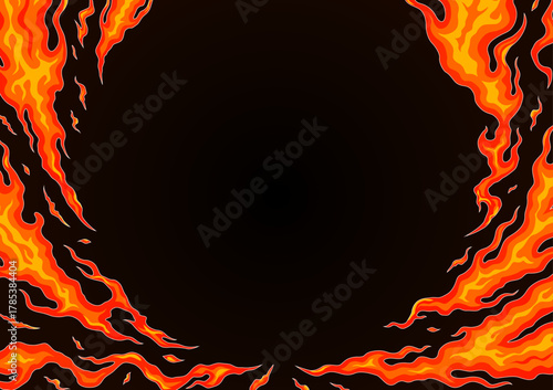 和風の炎の背景 集中線フレームベクター