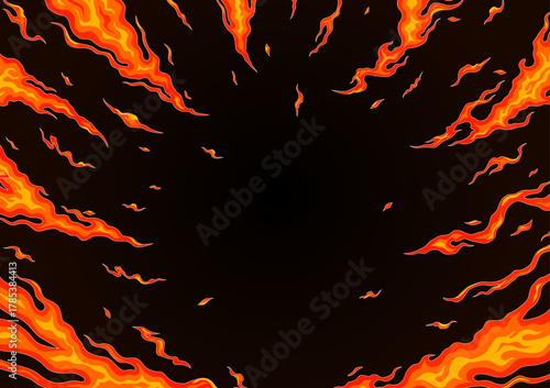 和風の炎の背景 集中線フレームベクター