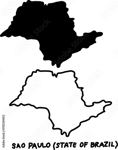 Minimalist black and white outline and silhouette of São Paulo state, Brazil. Clean vector design ideal for maps, prints, education, and graphic projects.
